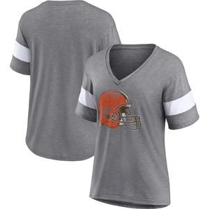 Женская серо-белая футболка с логотипом Fanatics Cleveland Browns Distressed Team Tri-Blend с v-образным вырезом, цвет Brn Grey