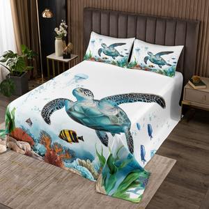 Erosebridal Комплект постельного белья Turtle с морскими черепахами и подводными животными, Blue Teal