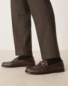 Пенни-лоферы ASOS DESIGN из коричневой кожи с застежками-шлёпанцами
