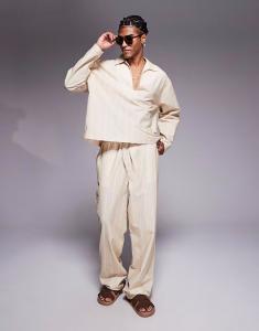 Брюки-банды в полоску бежевого цвета Asos Design