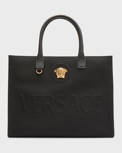 Холщовая большая сумка с логотипом La Medusa Versace, цвет Black/Gold