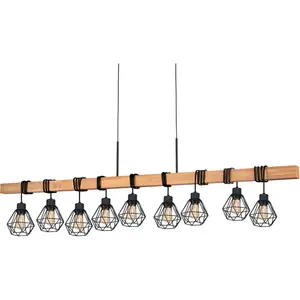 Подвесной светильник EGLO «TOWNSHEND 5», 9 лампочек, лампа E27 | без лампочки, черный / Д150 x В110 x Ш20 см / из дерева и металла / ретро / винтаж