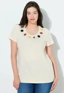 Футболка с принтом фруктов, украшенная бисером. Ulla Popken, Pearl White