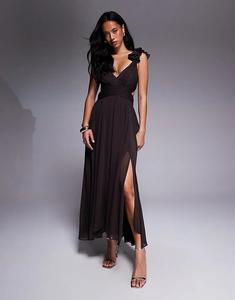 Платье мидакси Forever New с оборками на плечах шоколадного цвета