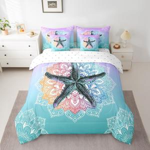 Erosebridal Комплект постельного белья Starfish 7 Pcs с цветочным принтом в морском стиле, сине-фиолетовая омбре расцветка, Blue Red