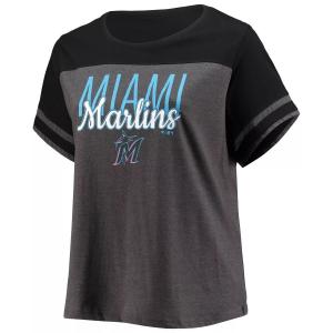 Женская темно-серая/черная футболка Miami Marlins больших размеров с цветными блоками