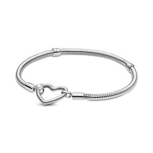 Браслет Pandora Moments Heart Closure Snake Chain Bracelet, стерлинговое серебро