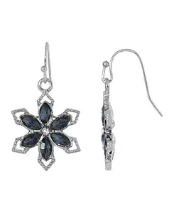 Серьга в форме цветка из серебристого сапфира с синим камнем 2028, blue