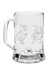 Пивная кружка с изображением шмеля и клеверного листа, без слогана, прозрачная. Mr. & Mrs. Panda