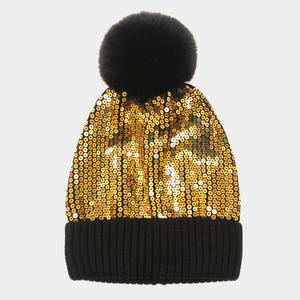 Шапка-бини с помпоном, украшенная пайетками FASHNZFAB, золото