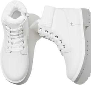 Женские зимние ботильоны POvoger черного/белого цвета с боковой молнией