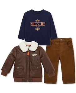 Детский комплект для мальчика: куртка-пилот, футболка и брюки, 3 предмета Little Me, Rustcopper