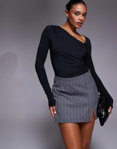 Юбка-шорты River Island с поясом и разрезом, темно-серого цвета