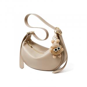 Сумка-пельмень из коровьей кожи Полумесяц Кроссбоди Средний размер Женская Овсяный Наранду