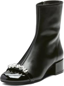 Женские ботильоны XYD с круглым носком, кристаллами, массивным низким каблуком и боковой молнией, для вечеринок и повседневной носки, Black