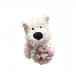 Плюшевый кулон щенка вест хайленд уайт терьера hugging flower, высота 13 см LOGISTAR, Pink with Flowers West Highland