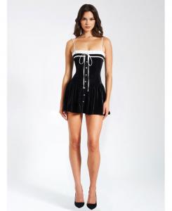 Женское мини-платье Olya из черно-белого бархата с корсетом А-силуэта Miss Circle, Black with White Trim