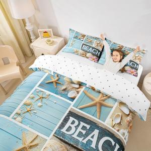 Erosebridal Комплект постельного белья Hawaii с принтом морской звезды и ракушек в розовых тонах вишневого цвета, замок-молния, морская тематика, деревенский стиль, Multi 16