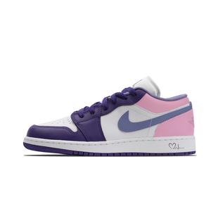 Jordan Кроссовки для скейтбординга Air 1 Violet Leather Slip Resistant Cushioning Abrasion Resistant Low top детские