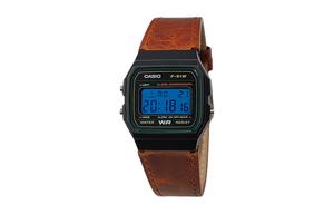 CASIO Мужские часы Retrofit Series с кварцевым механизмом и ремешком из натуральной кожи, черный циферблат