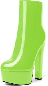 Женские сапоги AMBELIGHT на платформе, с круглым носком, для улицы, с молнией, на устойчивом высоком каблуке, по щиколотку, 15,2 см, Lindgrün