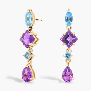 Серьги-подвески смешанной формы с голубым топазом и аметистом из желтого золота 14 карат Blue Nile