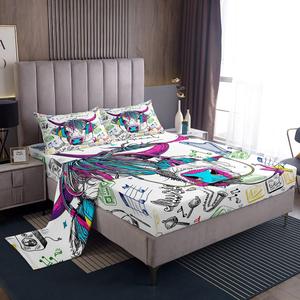 Erosebridal Комплект постельного белья Highland Cow с принтом быка в наушниках и деревянным фоном, Multi 19