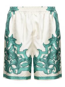 Шорты из шелка с принтом в стиле барокко от Versace, белый