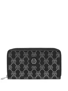 Кошелек на молнии с монограммой и заклепками Philipp Plein, черный
