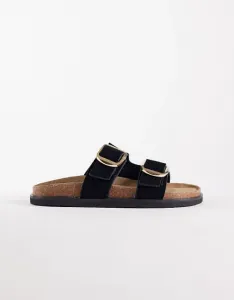 Черные кожаные сандалии с двойной пряжкой New Look