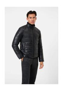 Кожаная куртка джинсовая теплая стеганая куртка с воротником-стойкой Ricano, черный