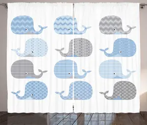 Штора для детского душа ABAKUHAUS в деревенском стиле, с шевронным узором в горошек и полоску, универсальная, с петлями и крючками, для гостиной, 280 x 225 см, нежно-голубой, серый и белый Abakuhaus