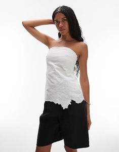 Топ-бандо Topshop с вышитым цветочным узором белого цвета