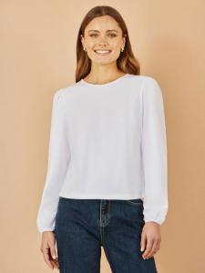 Растягивающийся топ с длинными рукавами из хлопкового джерси Yumi, White