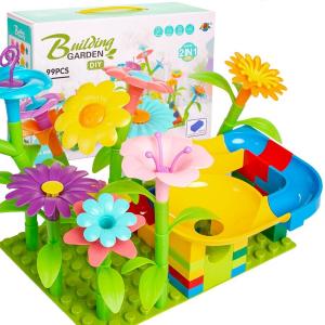 Цветочные блоки, креативный набор для изготовления цветов, садовые строительные блоки + дорожка для шариков, дорожка для шариков, 99 элементов. Doris