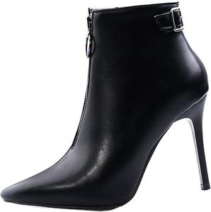 Женские модные ботильоны VOKLIN на высоком каблуке с острым носком и боковой молнией, элегантные короткие ботинки, Black-Velvet Lined