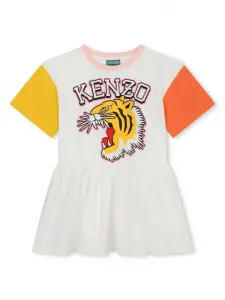 Платье из органического хлопка с логотипом Kenzo Kids, белый