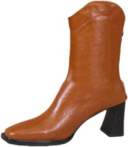 Женские модные ботильоны на толстом каблуке с квадратным носком, V-образным вырезом и молнией сзади. Подходят для повседневной носки или для осенне-зимнего сезона. SPKFHD, Brown