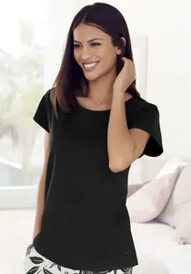 Пижамный топ LASCANA, однотонный, черный