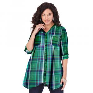 Женская рубашка больших размеров Roaman на пуговицах в мягкую клетку большого размера Roaman's, цвет Midnight Vine