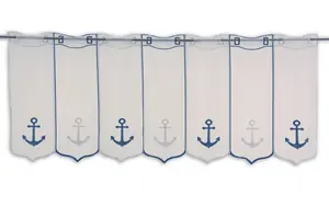 Штора для кафе с вышитым изображением якоря, сине-белая, ШxВ 128x45 см Clever.Kauf-24 GmbH