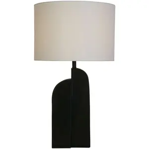 Настольная лампа Perth 1Lt Table Lamp, матовая черная смола и белый льняной абажур E27 1 шт. Searchlight, черный