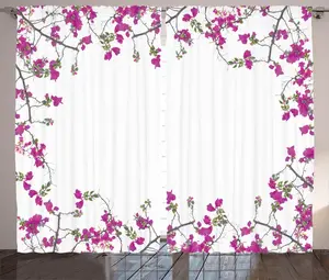 Штора ABAKUHAUS в деревенском стиле с цветочным рисунком, листьями, бутонами и ветками, для спальни, присборенная, с петлями и крючками, 280 x 175 см, разноцветная