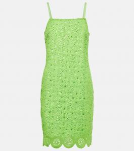 Мини-платье крючком из смеси хлопка и шелка Rotate, Green Flash