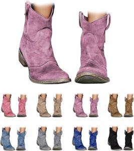 Женские западные ковбойские сапоги, низкие замшевые ботильоны на невысоком каблуке, с круглым носком и массивным каблуком, короткие сапожки для ковбойского стиля на осень и зиму Generic, Purple