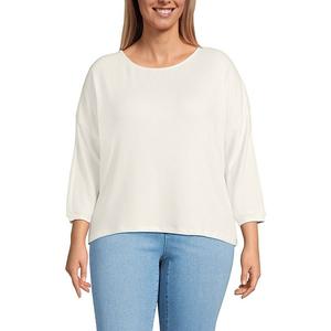 Уютный топ Plus size с рукавом 3/4 и рельефной резинкой Lands' End, Ivory Heather