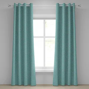 Шторы на люверсах ABAKUHAUS, бирюзового цвета, традиционный узор в горошек, этнический дизайн, яркие геометрические элементы, декоративные двухпанельные шторы, 280 см x 245 см, бирюзовый белый Abakuhaus