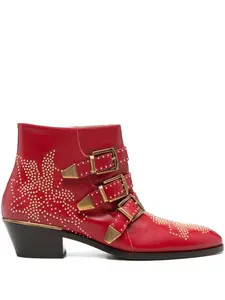 Кожаные ботинки Susanna с заклепками и пряжками, каблук 40 мм CHLOÉ, красный