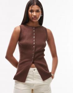 Удлиненный трикотажный жилет Topshop шоколадного цвета