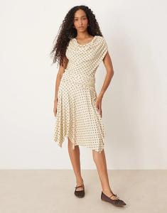 Юбка миди в горошек с расклешенным подолом ASOS DESIGN кремового цвета